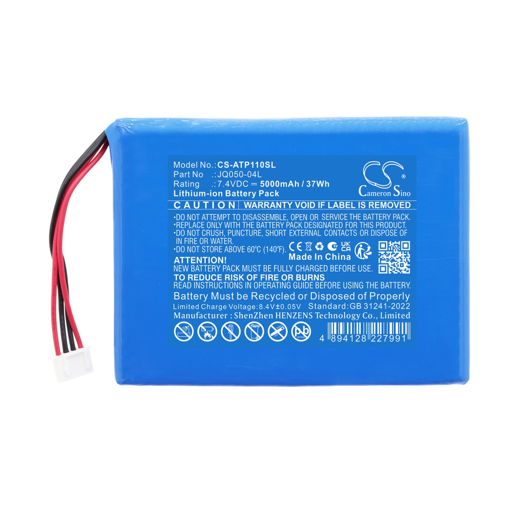 Plochý pohled na štítek modrého pouch packu CS-ATP110SL s JST konektorem