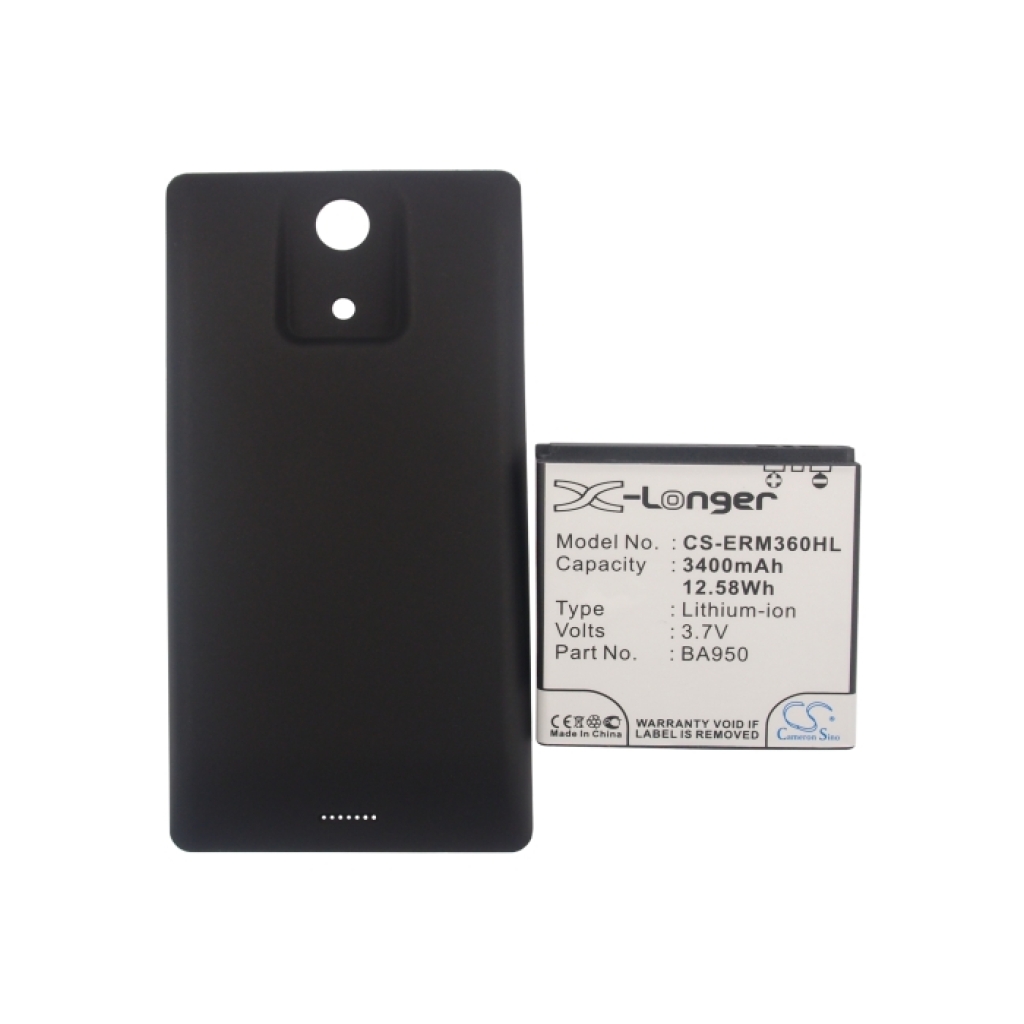 Cameron Sino X-Longer CS-ERM360HL pohľad na štítok: 3400mAh X-Longer, zadný kryt telefónu