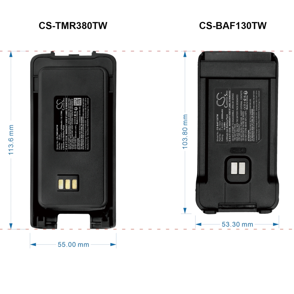 Baterie kompatibilní s Retevis Smartcom Tytera Harico Tetevis CS-TMR380TW