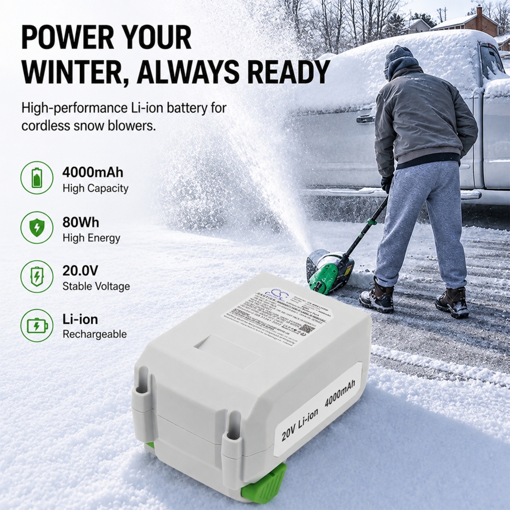 Cameron Sino CS-WRK126PW 20V battery with Worx cordless snow blower, marketing image